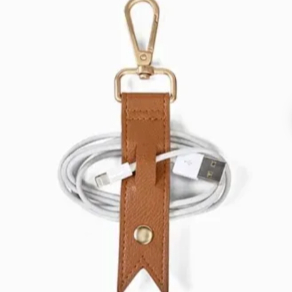 Leather Cable Organizer with USB Charging Cable - Brown